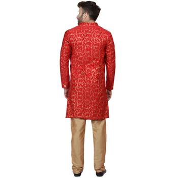 Red Printed Banarasi Brocade Indo Western SHERWANI FOR MEN 4