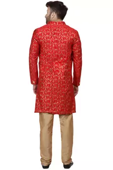 Red Printed Banarasi Brocade Indo Western SHERWANI FOR MEN