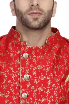 Red Printed Banarasi Brocade Indo Western SHERWANI FOR MEN