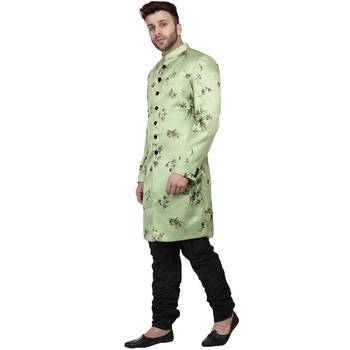 Green Printed Satin Indo Western Sherwani for men 2