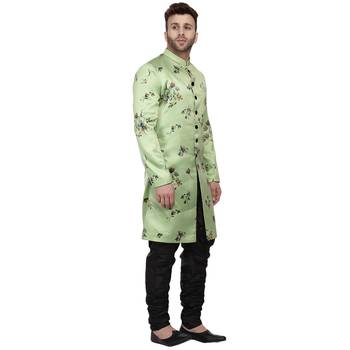 Green Printed Satin Indo Western Sherwani for men 3