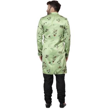 Green Printed Satin Indo Western Sherwani for men 4