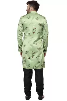 Green Printed Satin Indo Western Sherwani for men