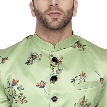 Green Printed Satin Indo Western Sherwani for men 5