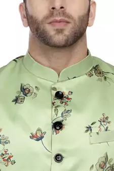 Green Printed Satin Indo Western Sherwani for men