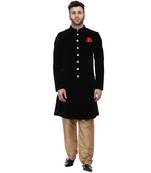Black Plain Velvet Indo Western Sherwani for men