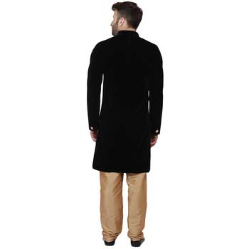Black Plain Velvet Indo Western Sherwani for men 4