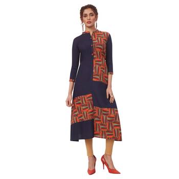 Navy-blue printed rayon ethnic-kurtis 1