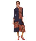 Navy-blue printed rayon ethnic-kurtis