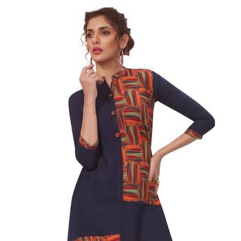 Navy-blue printed rayon ethnic-kurtis 3