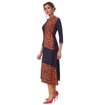 Navy-blue printed rayon ethnic-kurtis 4