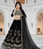 Black embroidered velvet semi stitched lehenga