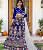 Blue embroidered silk semi stitched lehenga