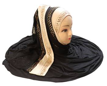 Justkartit Women'S Hosiery Cotton Stretchable Heavy Net Embroidery Hijab Scarf Dupatta 5