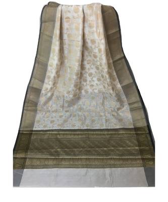 Off White woven Banarasi Cotton Silk saree with Blouse 1
