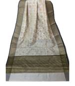 Off White woven Banarasi Cotton Silk saree with Blouse