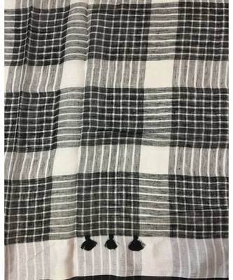Black woven handloom linen saree with blouse 2