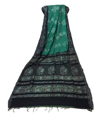 Navy Blue Batik Printed Bengal Cotton Silk Saree With Blouse 1