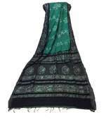Navy Blue Batik Printed Bengal Cotton Silk Saree With Blouse