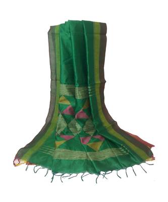 Green woven  Bengal Handloom Cotton Silk Saree With Blouse 1