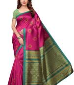 Pink printed art silk sarees saree with blouse