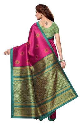 Pink printed art silk sarees saree with blouse 2