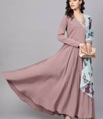Mauve plain polyester kurta with dupatta