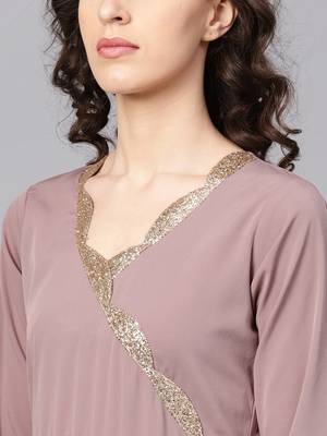 Mauve plain polyester kurta with dupatta 2