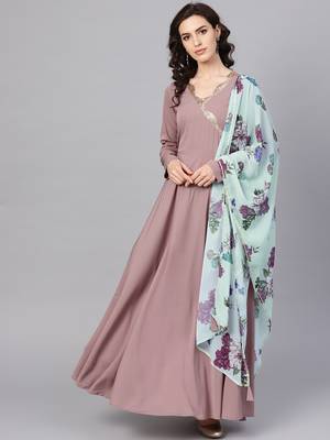 Mauve plain polyester kurta with dupatta 4