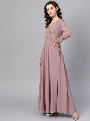 Mauve plain polyester kurta with dupatta 5