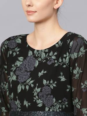 Black printed polyester kurta with dupatta 2