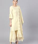 Cream plain crepe kurta and sharara with dupatta