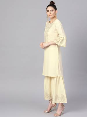 Cream plain crepe kurta and sharara with dupatta 5