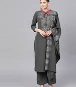Grey plain crepe kurta and palazzo with dupatta