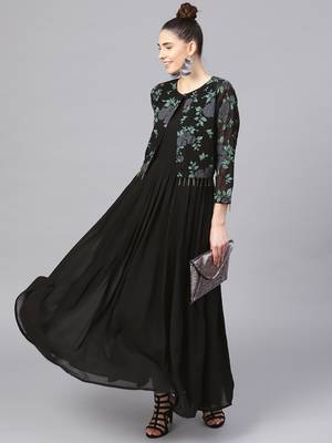 Black plain georgette kurta with jacket 1