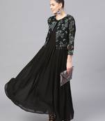 Black plain georgette kurta with jacket