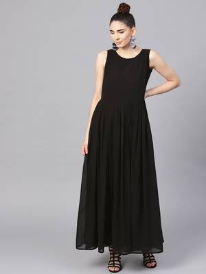 Black plain georgette kurta with jacket 3