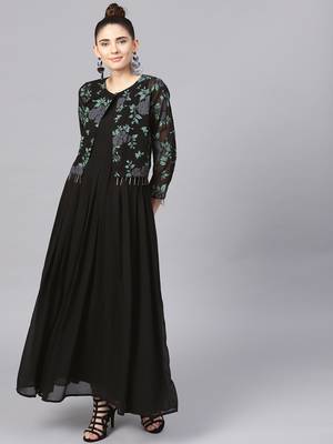 Black plain georgette kurta with jacket 4