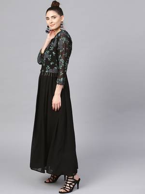 Black plain georgette kurta with jacket 5