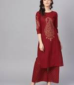 Maroon plain cotton kurta with pant