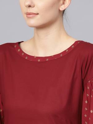 Maroon plain cotton kurta with pant 2