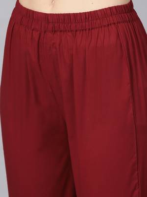 Maroon plain cotton kurta with pant 3