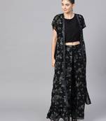 Black printed crepe top and palazzo with jacket
