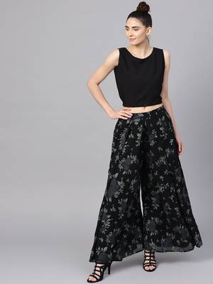 Black printed crepe top and palazzo with jacket 4