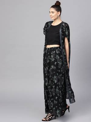 Black printed crepe top and palazzo with jacket 5