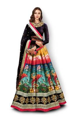 Multicolor Embroidered Art Silk Unstitched Lehenga 1