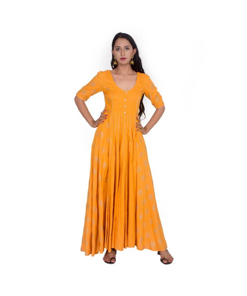 Mustord Golden Print Tassels Long kurti