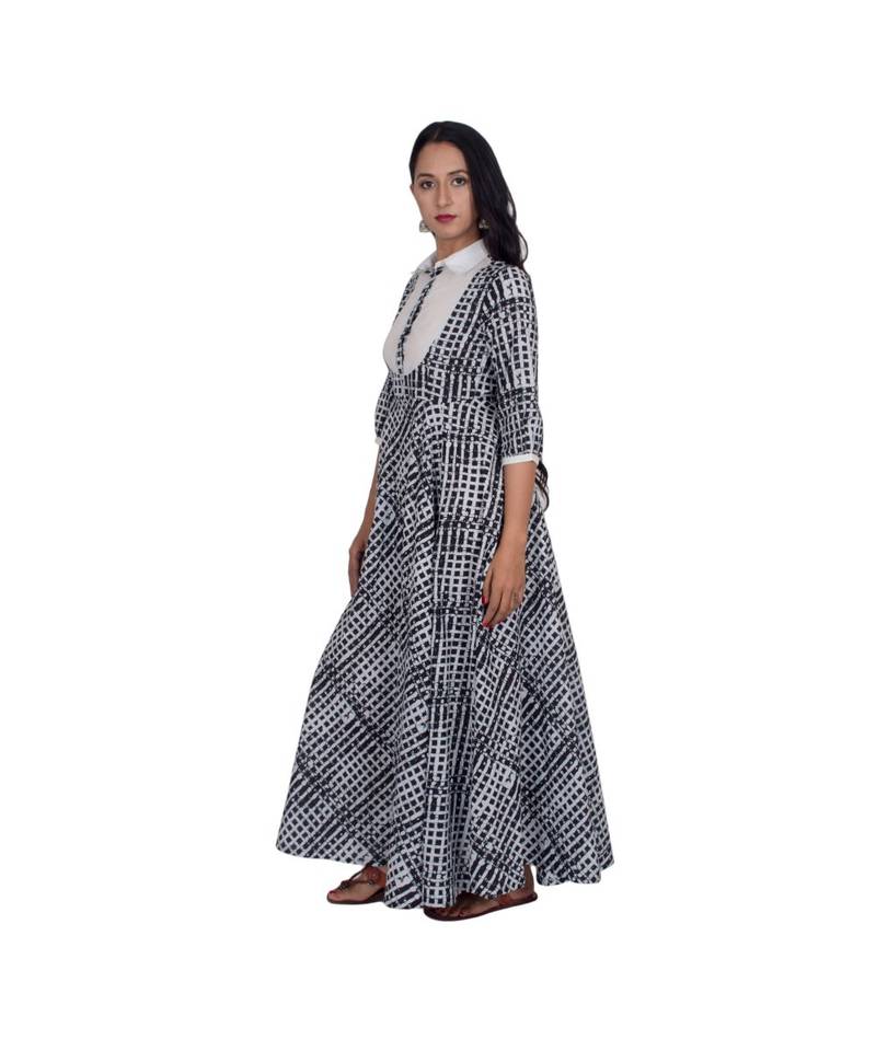 Black Printed White Collar kurti
