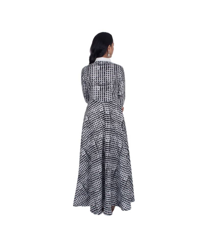 Black Printed White Collar kurti
