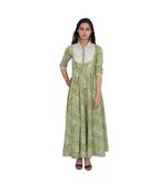 Green Printed White Collar kurti